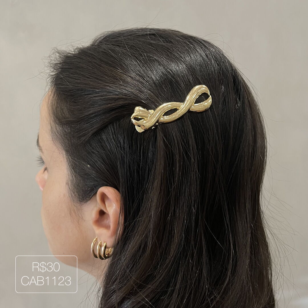 Hair Clip ZigZag Liso Dourado